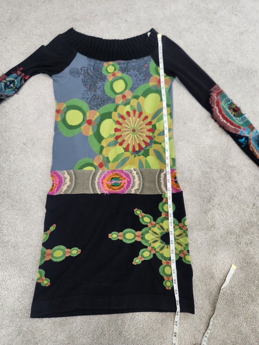 Desigual Mixed Media Long Sleeve Stretch Dress Sz M Artsy Art To Wear Grunge Y2K - Picture 11 of 15